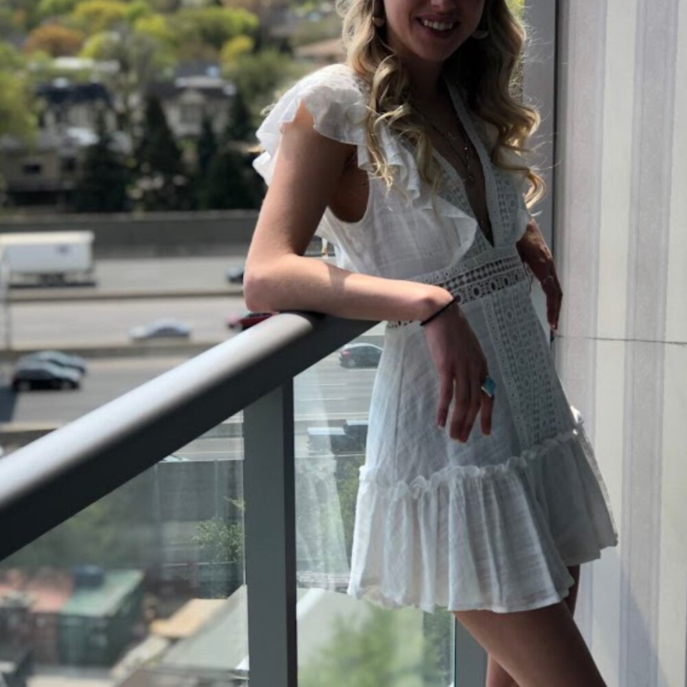 White Ruffly Summer Mini Dress - Picture 2 of 3